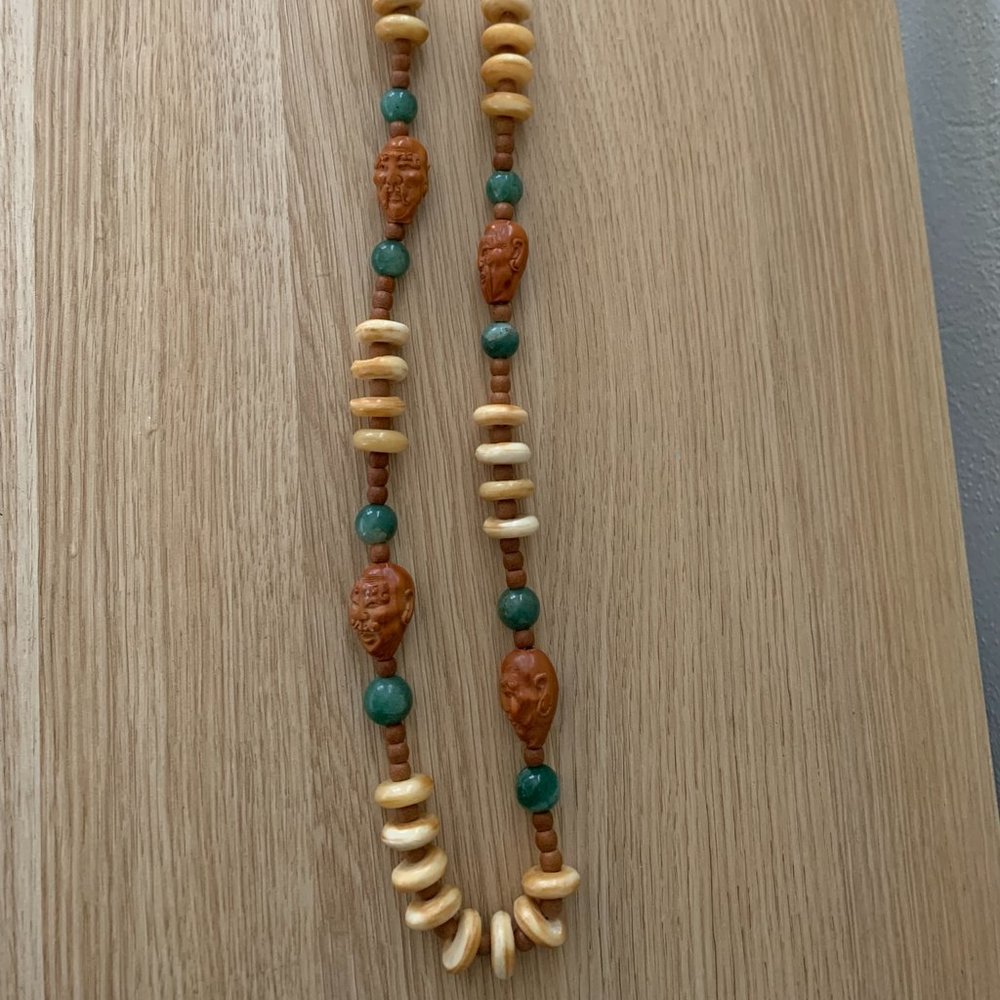 Handcrafted Wooden and Jade Beaded Necklace